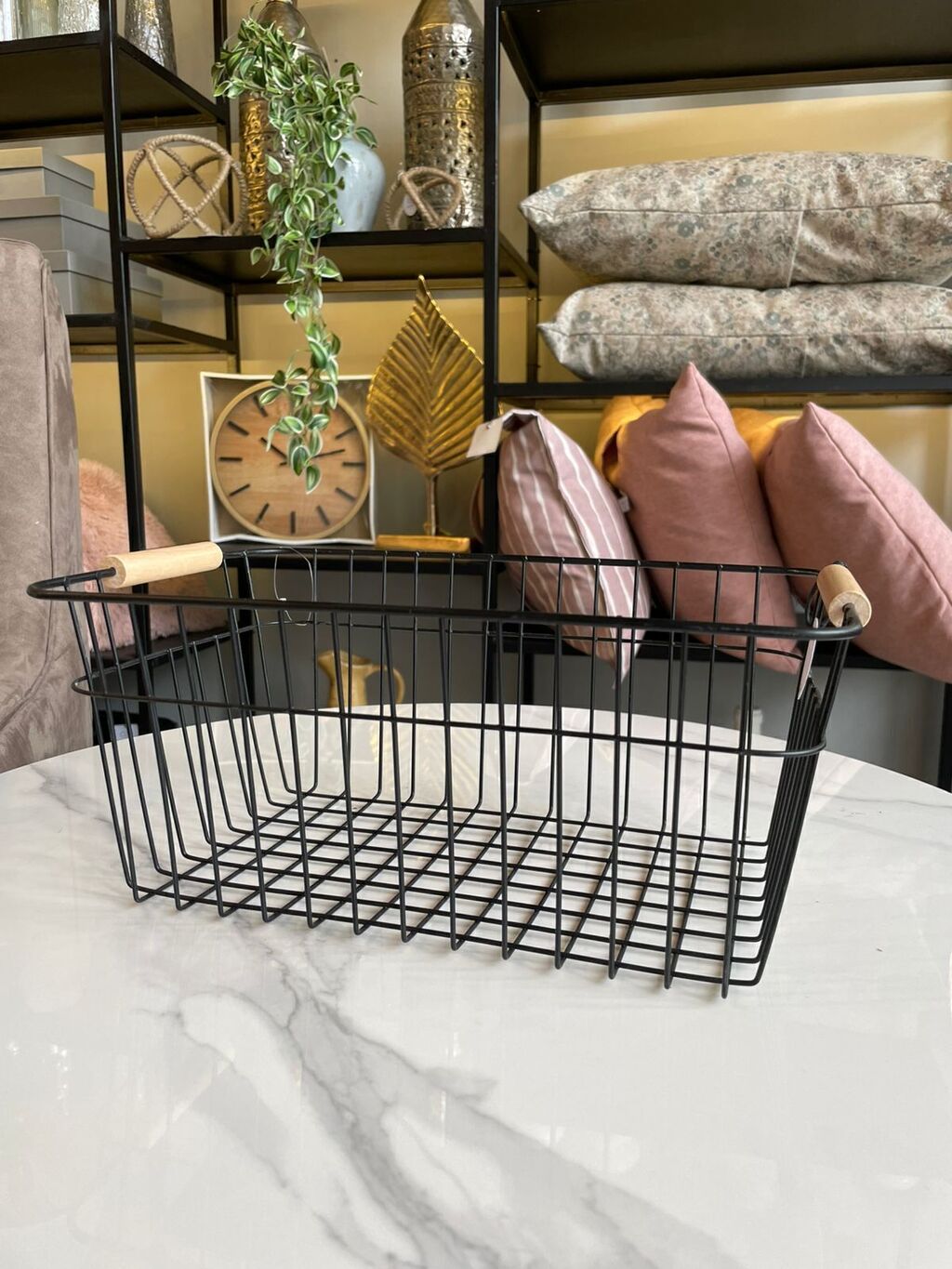 CANASTO METAL LINEA BLACK MANGO BAMBU