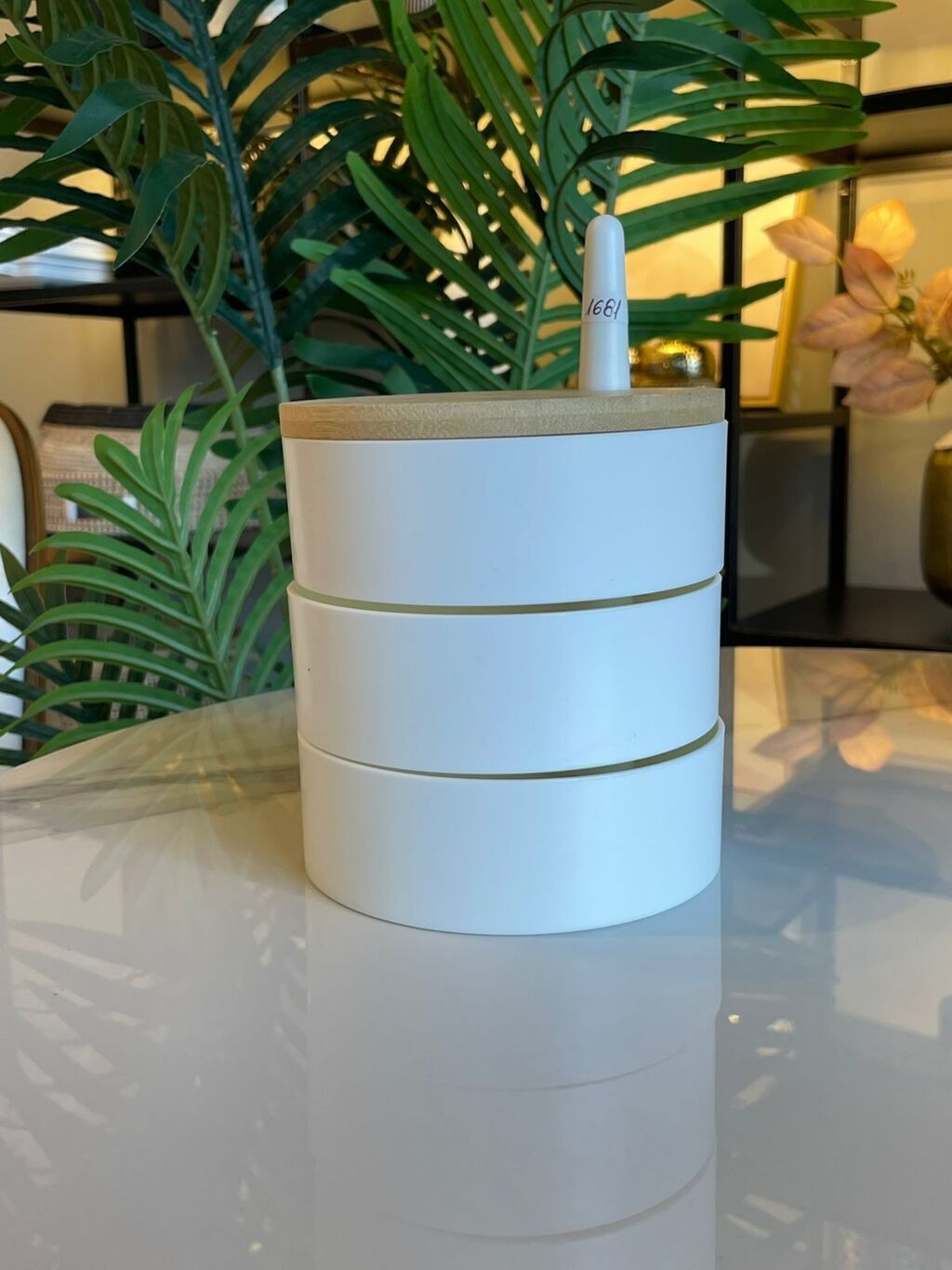 ORGANIZADOR PLAST. C/TAPA BAMBU 3 PISOS 12 × 12 × 18 CM 302179