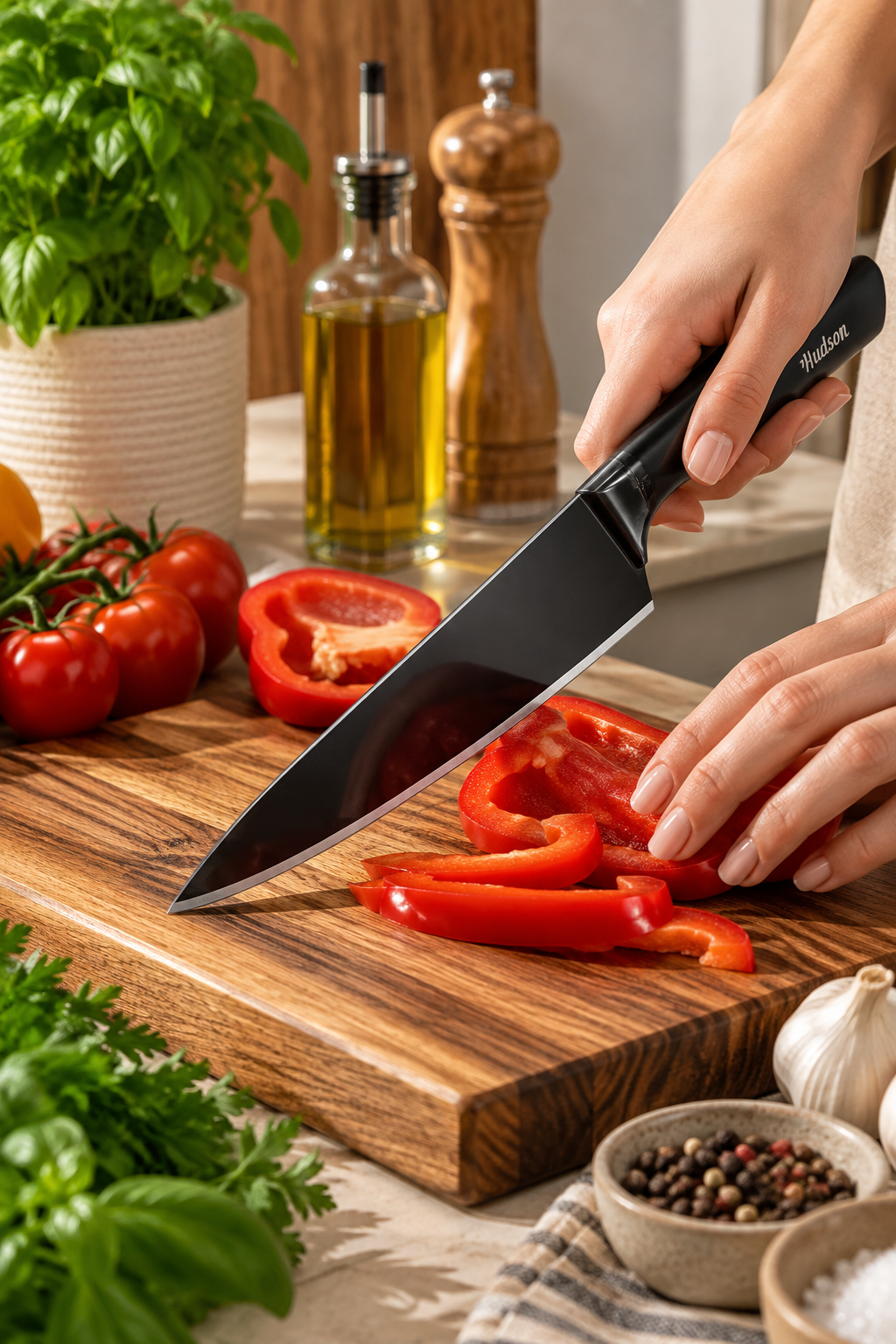 Cuchillo Chef 8" Acero Inoxidable una pieza y Antiadherente - Design