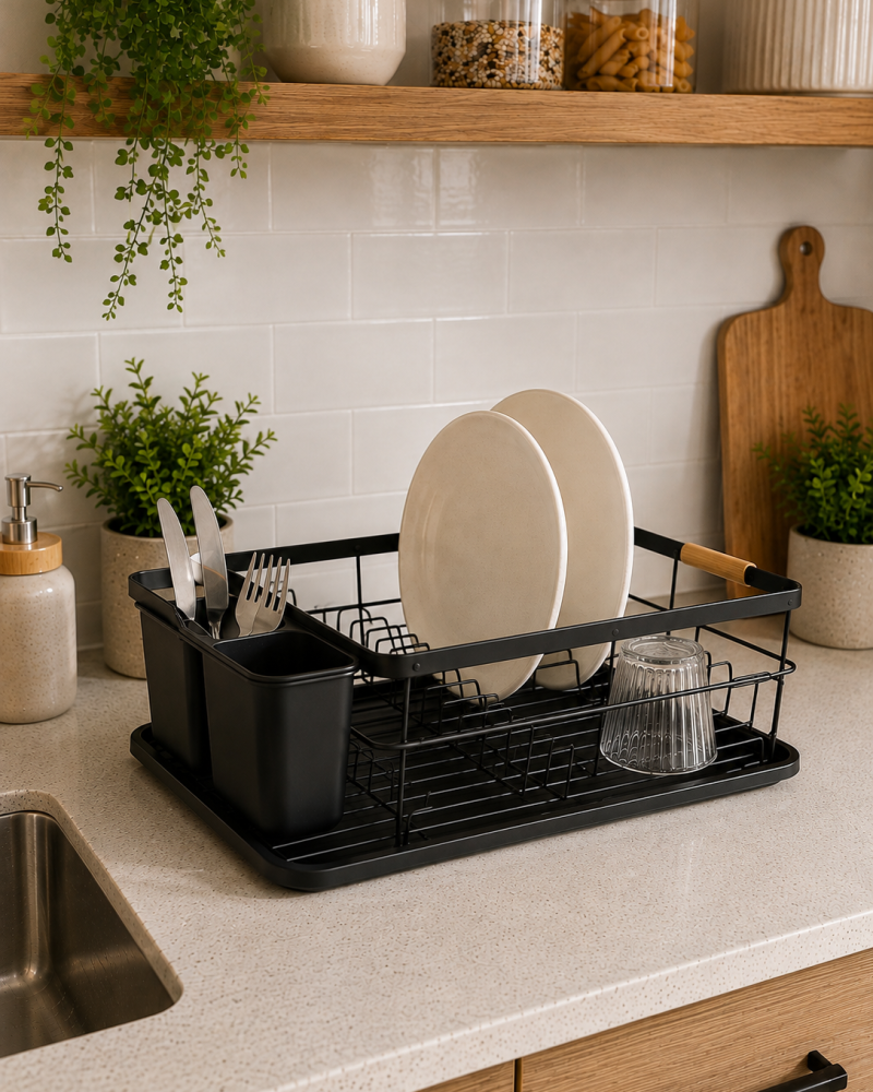 SECAPLATO CON MANIJA BAMBU NEGRO ACERO INOXIDABLE 42 CM X 31 CM X 15CM SBK- 4948436