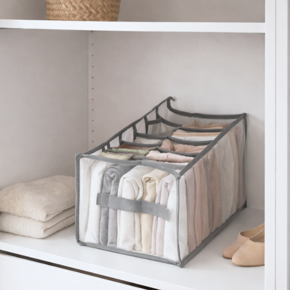 ORGANIZADOR DE TELA PARA ROPA TRANSPARENTE TELA 36CM X 25CM X 20CM SBK-ST03C