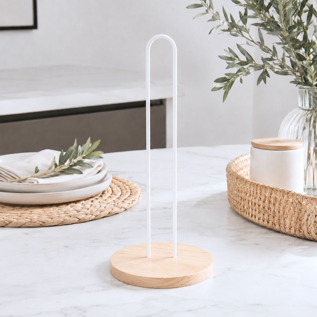 PORTA ROLLO CON BASE BAMBU BLANCO