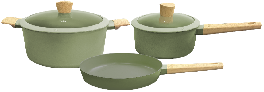 BATERÍA DE ALUMINIO C/ANTIADHERENTE OLIVE POR 5 PIEZAS