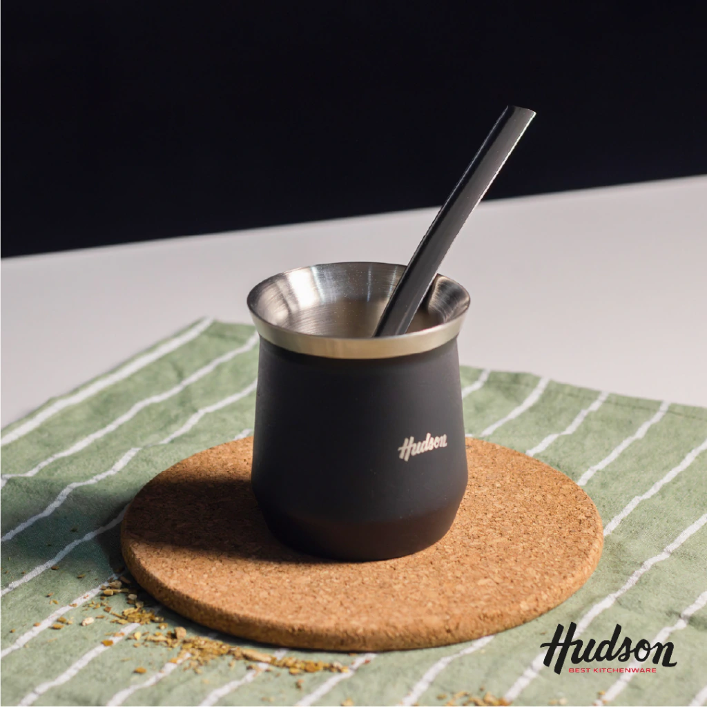 SET MATE ACERO INOX CON BOMBILLA VASO NEGRO