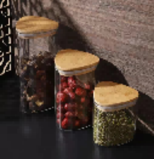 FRASCO DE VIDRIO HERMETICO CON TAPA DE BAMBU Y SILICONA 900ML