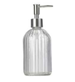 DISPENSER DE VIDRIO DISEÑO ACANALADO 400ML TAPA PLATEADA