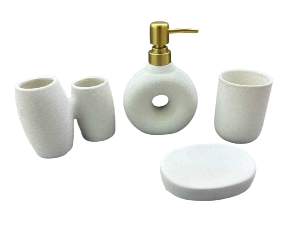 SET BAÑO X 4 DISPENSER VASO JABONERA PORTA CEPILLO DE CERAMICA 300ML