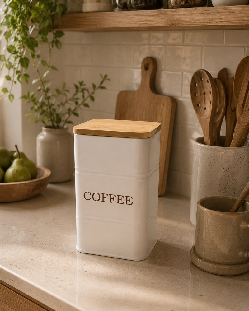 LATA DE CAFE INSDUTRIAL MADERA 9.5 CM X 9.5 CM X 13.5 CM