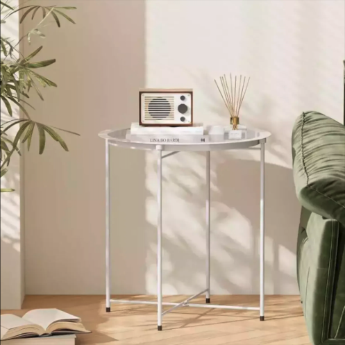 MESA AUXILIAR DESMONTABLE DE HIERRO BLANCA TAMAÑO: 50*47CM
