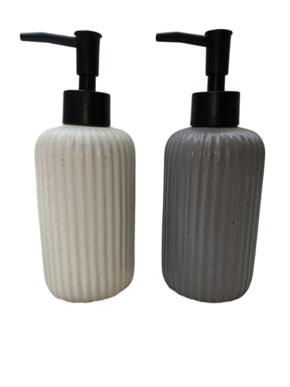 DISPENSER DE CERAMICA "LINE" BEIGE O VISON 400ML TAPA NEGRA