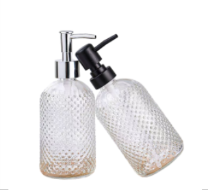 DISPENSER DE VIDRIO DISEÑO PERLADO 400ML TAPA NEGRA