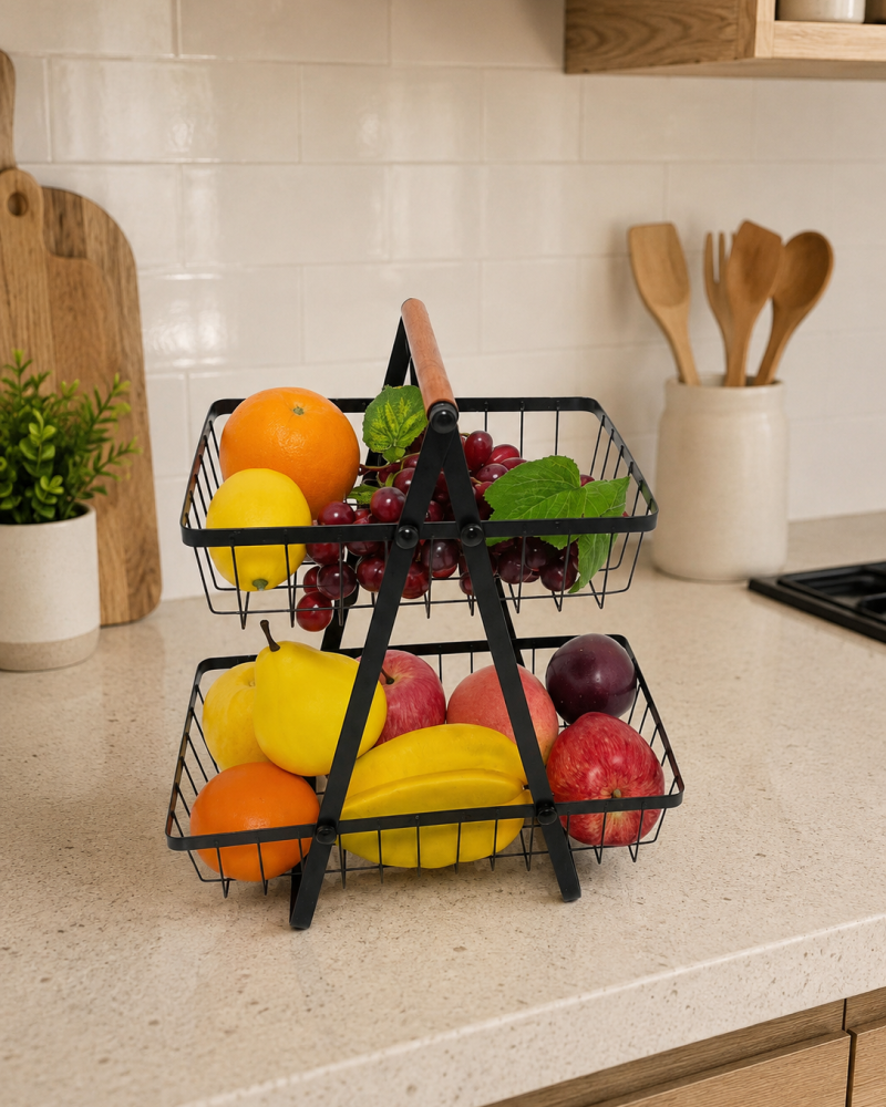 CANASTO ORGANIZADOR DE FRUTAS 33 CM DE ALTO X 30 CM DE ANCHO X 23 CM DE PROFUNDIDAD