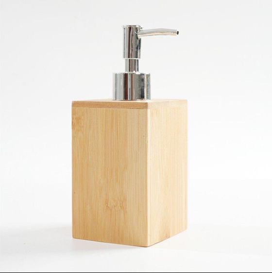 DISPENSER DE BAMBU CUADRADO TAPA PLATEADA 400 ML