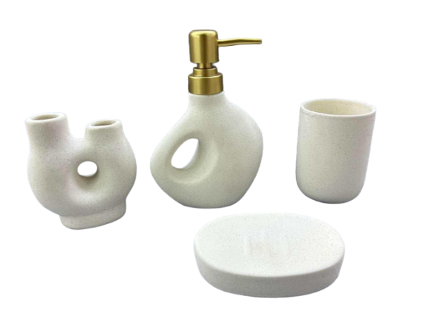 SET BAÑO X 4 DISPENSER VASO JABONERA PORTA CEPILLO DE CERAMICA 300ML